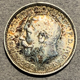 Great Britain, 1913,  3 pence,  AU, KM813 - silver .925 attractively toned on dated side