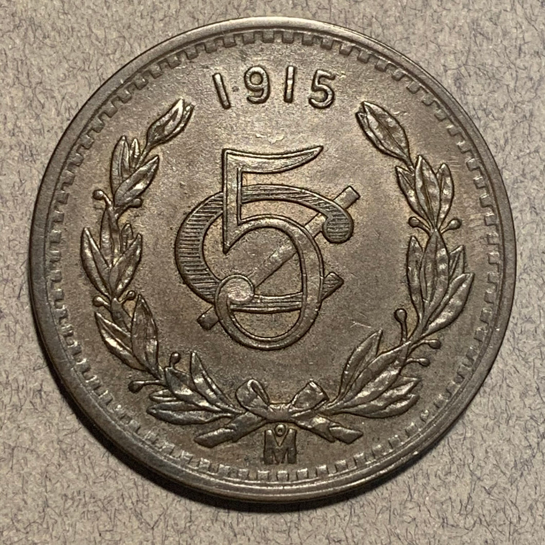 Mexico, 1915,  5 centavos, XF