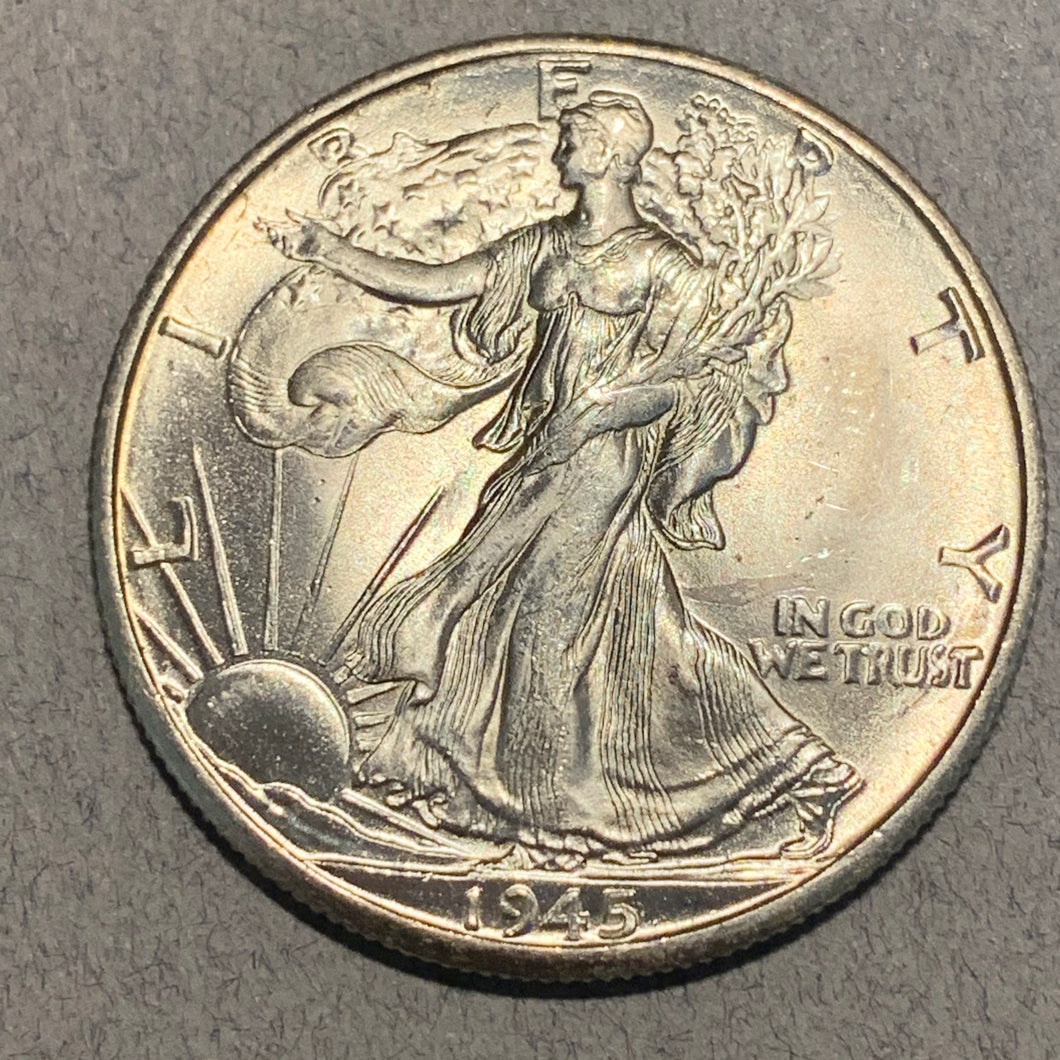 1945 D Walking Half Dollar, Grade= MS64