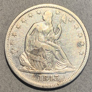 1843 O Seated Half Dollar, Grade= VF heavily cleaned
