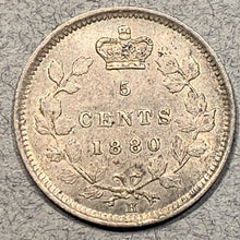 1880 H Canada Silver 5 cent, AU, KM2