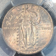 1930 Standing Quarter, Grade= MS64FH PCGS slabbed full head, nice gold/brown toning over lustrous fields