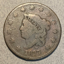 1827,  G   Coronet Head Large Cent, mildly cleaned
