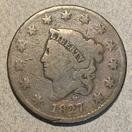 1827,  G   Coronet Head Large Cent, mildly cleaned