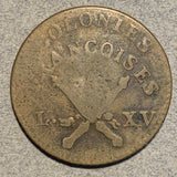 French Colonies, 1767,  Sou, Counter-stamped RF. Louisiana RF Louis XV
