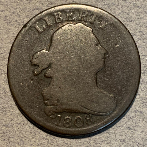 1808 Half Cent Draped Bust, G, 180% rotated reverse