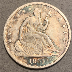 1861 Seated Half Dollar, AU, cleaned