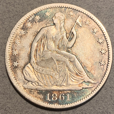 1861 Seated Half Dollar, AU, cleaned