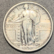 1917 Type 1, Standing Liberty Quarter, AU, cleaned