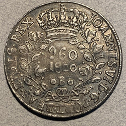 Brazil, 1820B, 960 reis, AU, deep brown tone. Over-struck on 8 reale