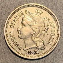 1881, AU Three Cent Nickel Piece