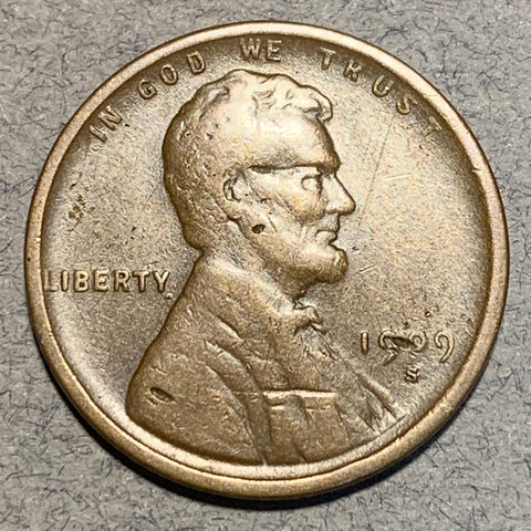 1909-S/S Lincoln cent, VF, very light scrapes on face and a couple tiny field hits