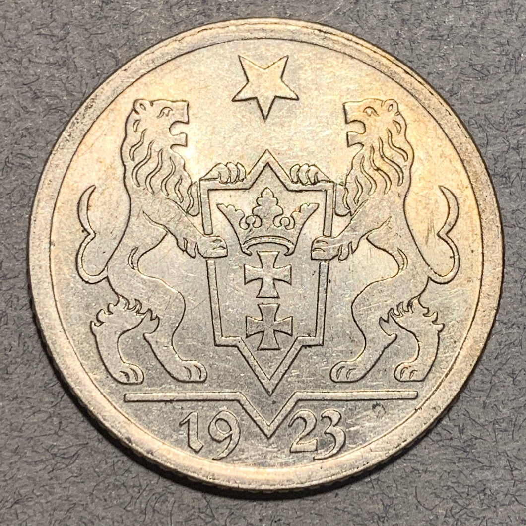 Danzig (Poland) 1923, 1 Gulden, AU silver