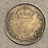 Great Britain, 1891, 3 Pence, KM758, XF, dark tone.