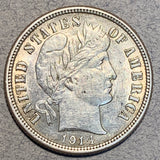 1914 Barber Dime, Grade= AU