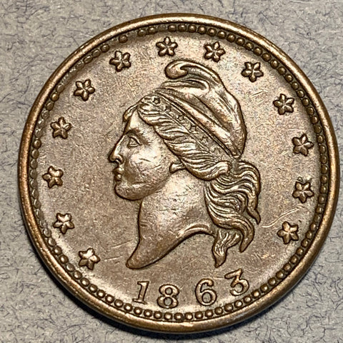 Civil War Token, 1863, Army and Navy, AU58