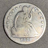 1869 S Seated Half Dollar, G6, polished with a few short scratches