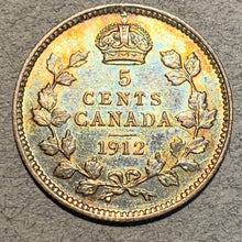 1912, Canada 5 cent, KM22, XF. Cleaned and retoned a dark gray/blue.