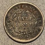 1839-O Seated Liberty Half Dime, Grade= XF, rotated reverse 90 degrees left