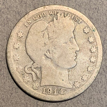 1914-S Barber Quarter, Grade= G6, cleaned