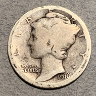 1916-D Mercury Dime, G4, Liberty Head dime, 2 tiny rim ticks