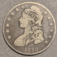 1836 Capped Bust Half Dollar, VG/F, LE, initials in obv field