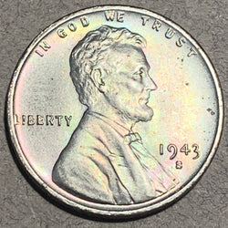 1943 S Lincoln Cent, MS64, Beautiful light pastel rainbow toning