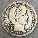 1914-S Barber Quarter, Grade= VG