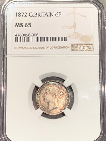 Great Britain, 1872,  6 pence,  NGC MS 65, pretty toning