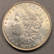 1878  7/8 tail feathers Morgan Dollar, MS62, strong reverse