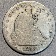 1878 Seated Half Dollar, Grade= G cleaned