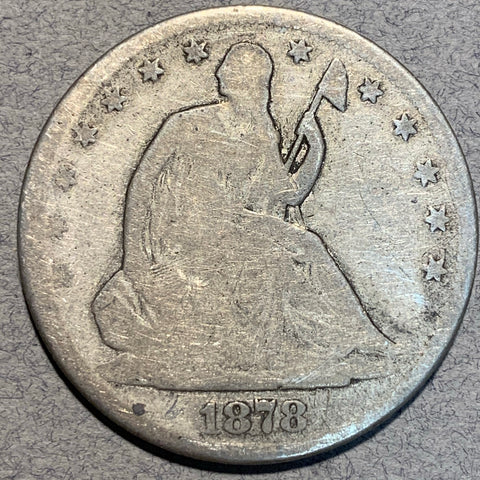 1878 Seated Half Dollar, Grade= G, cleaned