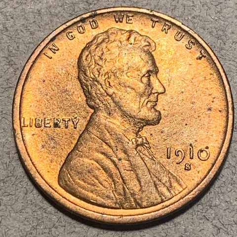 1910-S Lincoln Cent, Grade= AU58, minor problems