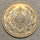 Germany, 1906E, 1/2 mark, AU nice gold tone, KM17