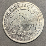 1833 Cap Bust Half Dollar, F18 heavily cleaned