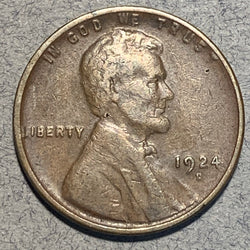 1924-D Lincoln Cent, Grade= VF, exact coin imaged.