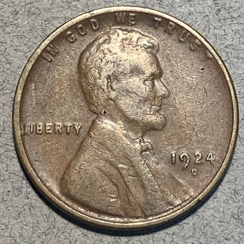 1924-D Lincoln Cent, Grade= VF, exact coin imaged.