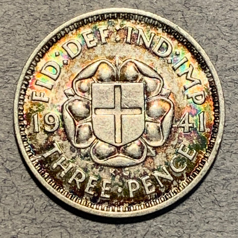 Great Britain, 1941, 3 pence, AU nice toning on dated side