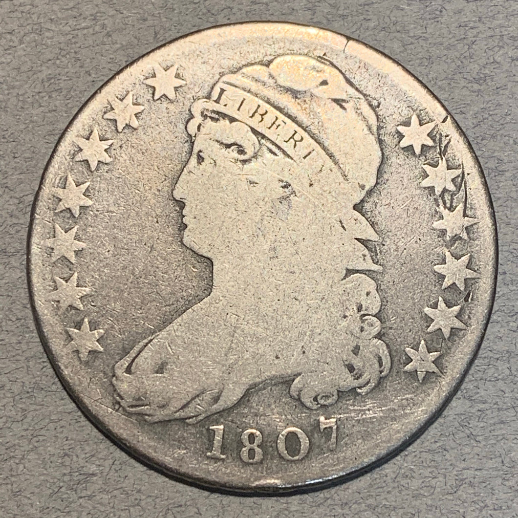 1807 Capped Bust Half Dollar, G, a few tiny reverse rim ticks