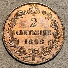 Italy, 1898R, 2 Centesimi,  AU58 choice, KM30