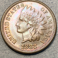 1882 Indian Cent, Grade= MS65B, gorgeous lustrous brown with hints of pink/red luster