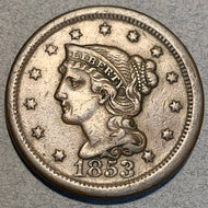 1853, XF Braided Hair Large Cent