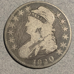 1820 Capped Bust Half Dollar, VG, curl base 2 no knob, numerous field scratches