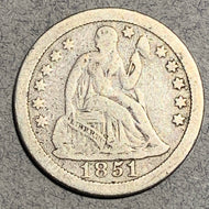 1851-O Seated Liberty Dime, Grade= F, full LIBERTY