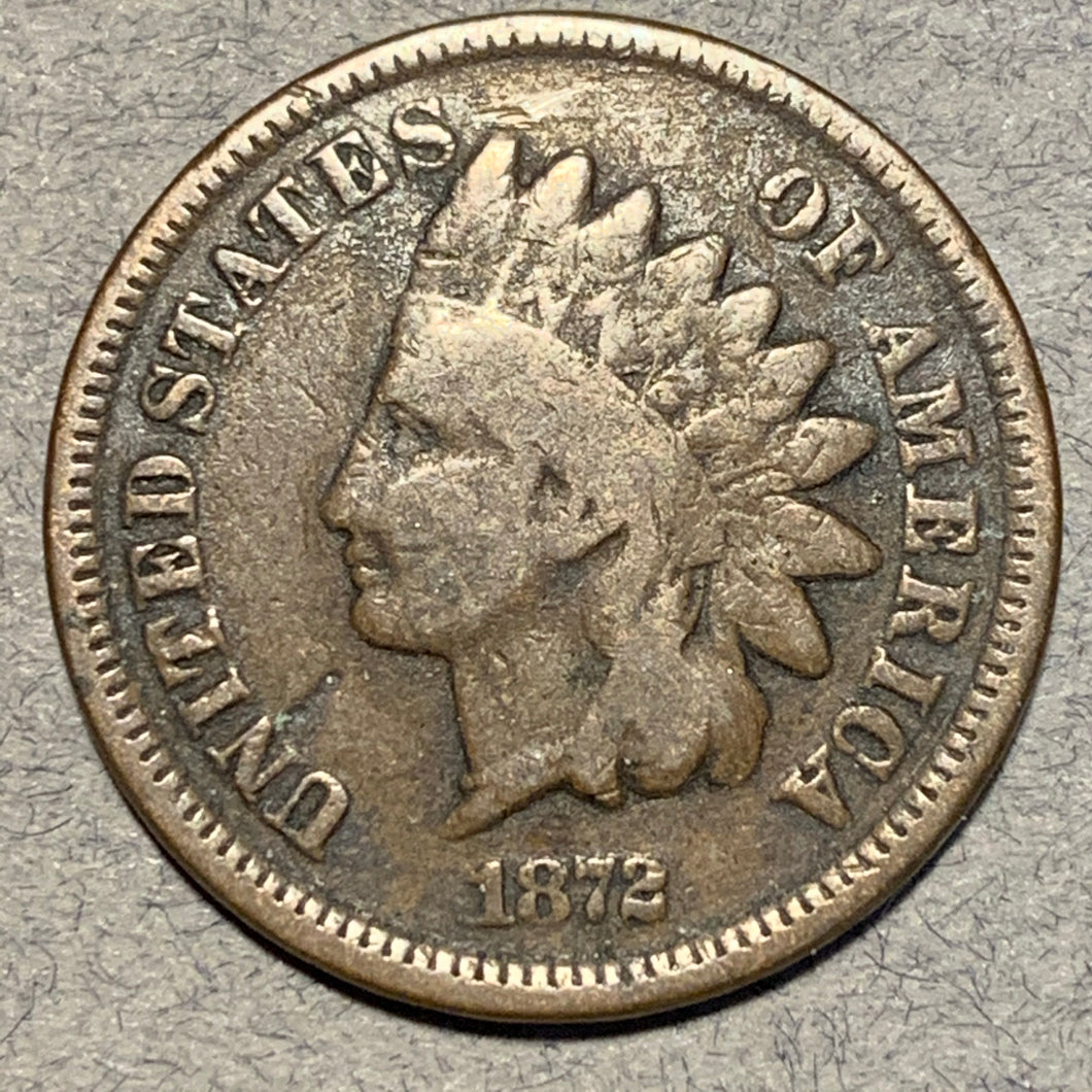1872 Indian Cent, Grade=  VG, small scratch at top of obv