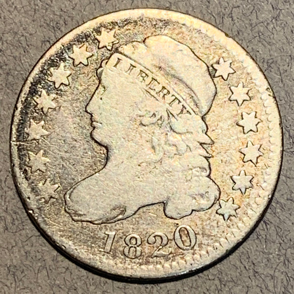 1820 Capped Bust Dime, Grade= VG, cleaned