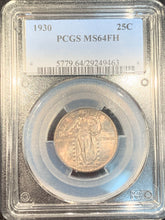 1930 Standing Quarter, Grade= MS64FH PCGS slabbed full head, nice gold/brown toning over lustrous fields