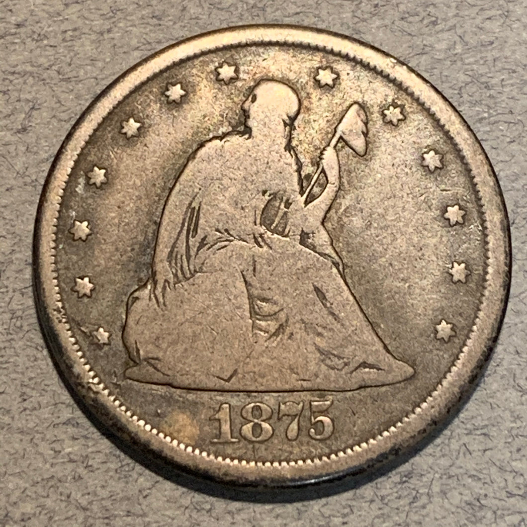 1875 CC Seated Liberty Twenty Cent Piece, VG
