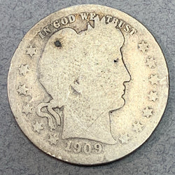 1909-O Barber Quarter, Grade= AG, cleaned