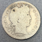 1909-O Barber Quarter, Grade= AG, cleaned